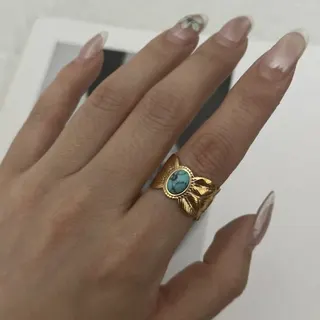 French Vintage 3-Layer Stacked Ring with White Mother of Pearl, Gold Plated Stainless Steel Twisted Band, Wide Statement Finger Ring for Women