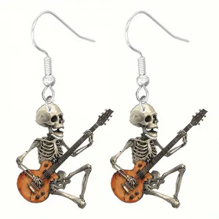 Halloween Skeleton Guitar Earrings Punk Rock 3D Acrylic Dangle Earrings Gothic Party Jewelry for Women