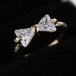 Rose Gold Trillion Cut Zircon Ring, Bow Knot Geometric Design, High Sparkle CZ Stone, 18mm Women's Statement Ring