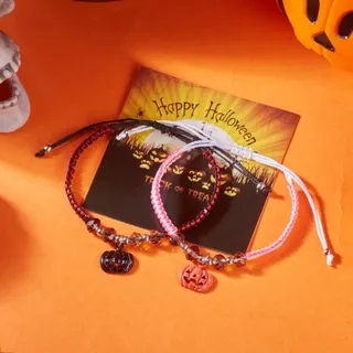 Halloween Dripping Blood Heart Bracelet for Couples, Gothic Adjustable Braided Cord Wristband with Alloy Charm, Set of 2, Holiday Party Gift