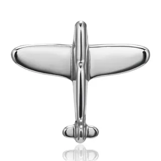 Vintage Airplane Pin Brooch, Polished White Gold Plated Alloy, Retro Pilot Badge Jewelry, Unisex Fashion Accessory 2.6x3cm