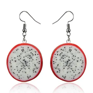 Dragon Fruit Earrings - Acrylic Fruit Slice Dangle Earrings, Hot Transfer Print, Lightweight Hypoallergenic Fish Hook Earrings for Women, Pair