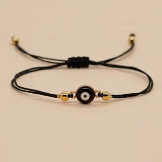 Red Evil Eye Nazar Bracelet, Handwaxed Cord Adjustable Beaded Bracelet with 18K Gold Plated Alloy Beads, Bohemian Lucky Charm Gift for Women, 15-30cm