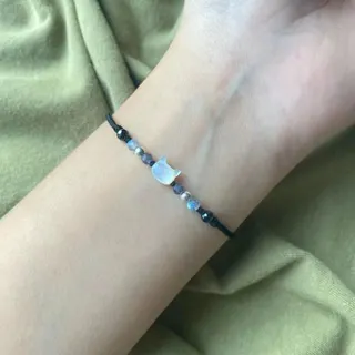 Black Cat Face Beaded Bracelet - Glass Beads Elastic Cord, Adjustable 16-22cm, Cute Minimalist Ins Style Women's Jewelry