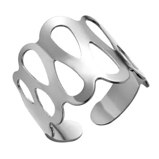 White Gold Water-Drop Cutout Open Ring, Adjustable 18mm Wide Band, Mirror Polished Iron with White Gold Plating, Minimalist Geometric Stackable Ring for Women