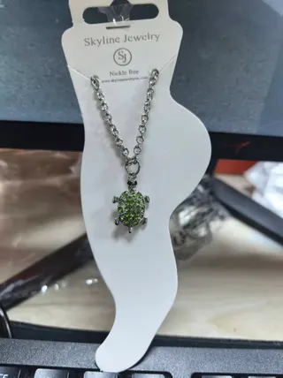 Cute Green Turtle Rhinestone Anklet / Necklace, Alloy Nickel Free, Hand-Set Crystal Animal Charm, Approx 21cm, Fashion Jewelry Gift