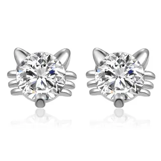 Cute Cat Ear Claw Zircon Stud Earrings for Women, White Gold Plated Alloy, Mirror Polished Sparkling Crystal, Minimalist Kawaii Jewelry, 0.7x0.6cm (Pair)