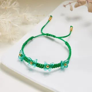 Butterfly Braided Bracelet for Women, Adjustable 16-26cm Handmade Knotted String with Acrylic Butterfly & Alloy Beads, Sweet Orange Pink Ins Style Gift