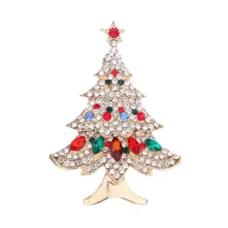 Christmas Tree Brooch, 18K Gold Plated Alloy with Rhinestones & Color Zirconia, Star Topper, Holiday Blazer Lapel Pin, Xmas Gift 5.5x4cm
