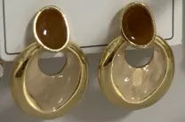 Vintage Geometric Hoop Earrings for Women, 18K Gold Plated Alloy with Amber Green Gemstone, Lightweight Statement Earrings for Daily & Party
