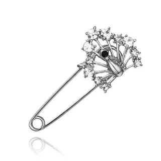 Peacock Crystal Brooch Pin - White Gold Plated Alloy Rhinestone Fashion Brooch for Bridal Gown Suit Coat, Elegant French Vintage Jewelry Accessory (4x1.5cm)