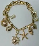 Ocean Boho Bracelet for Women - Gold Plated Chain with Shell, Starfish & Sun Charms, Beach Vacation Jewelry