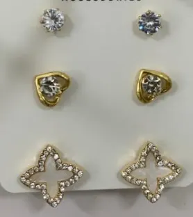 Luxury French Vintage Earring Set - 18K Gold Plated Alloy with Micro-Pavé Cubic Zirconia, Round Triangle Clover Studs, Hypoallergenic Fashion Jewelry