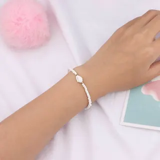 White Rice Bead Cowrie Shell Bracelet - Natural Seashell Beaded Bracelet with Rose Gold Clasp & Extender Chain, Ocean Breeze Minimalist Adjustable 16+5cm Women's Jewelry