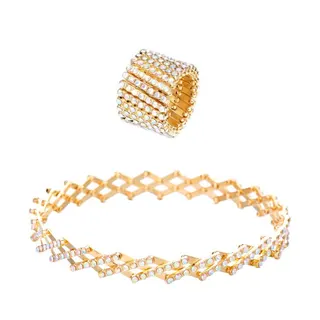 Gold Rhinestone Stretch Ring to Bracelet 2-in-1 Adjustable Transformable Jewelry, Openwork Diamond-Set Resizable Finger Ring & Wrist Cuff, 1.8-7cm, Gift for Women
