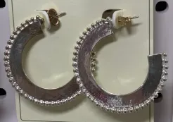 Statement Hoop Earrings Large C-Shaped Horseshoe Zircon Crystal Alloy Vintage Shiny Face-Slimming Party Jewelry