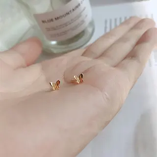 Butterfly Stud Earrings for Women, 18K Gold Plated Alloy, Minimalist Delicate Butterfly Ear Studs, Lightweight Daily Jewelry (Pair)