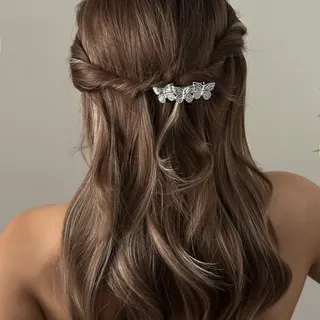 Silver Butterfly Hair Clip - Alloy Hollow-Carved Hair Pin, Elegant French Half-Up Hair Accessory for Wedding & Daily, 2x7cm