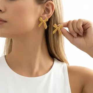 Gold Bow Knot Stud Earrings - 3D Ribbon Butterfly Design, Stainless Steel 18K Gold Plated, Hypoallergenic French Vintage Jewelry for Women