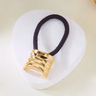 Gold Hollow Hair Tie - 18K Gold Plated Alloy Elastic Hair Band, Black Stretchy Ponytail Holder, Minimalist Luxury Hair Accessory for Women