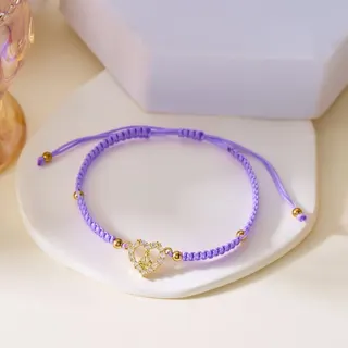Red Braided Heart Bracelet for Women, Rhinestone Inlaid Adjustable Rope Bangle, Lucky Charm Gift for Birthday Valentine's Day, 18-27cm