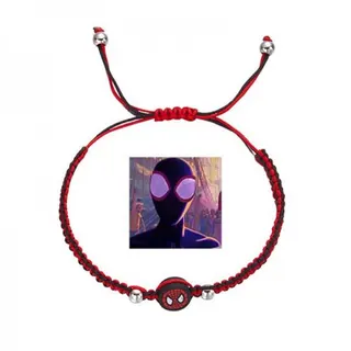 Spider-Man Woven Bracelet Set of 2, Soft Clay + Synthetic Cord, Black & White Adjustable 16-30cm, Anime IP Couple Bracelet