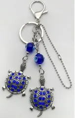 Cute Cartoon Turtle Keychain, Alloy Electroplated Blue Bead Bag Charm, Durable Lobster Clasp Key Ring for School Bag & Purse