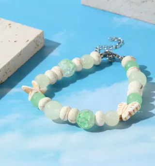 Rainbow Candy Beaded Bracelet for Women, Macaron Colorful Ocean Starfish & Butterfly Charm, Alloy Anti-Tarnish Adjustable 18+5cm, Sweet Vacation Ins Style Gift