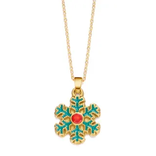 Christmas Snowflake Pendant Necklace Women, Dopamine Color Enamel Drop Necklace, 18K Gold Plated Stainless Steel, Festive Gift Clavicle Chain 45+5cm