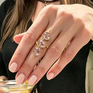 Vintage Green Gemstone Ring, 18K Gold Plated Alloy, Oval Geometric Stackable Ring for Women, French Chic Jewelry