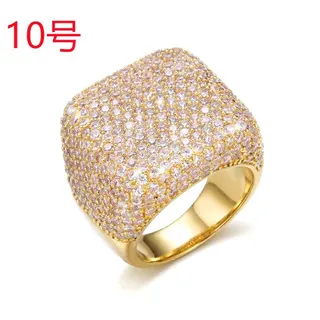 Gold Square Wide Band Ring with Cubic Zirconia Pave - Geometric Statement Finger Ring for Women (Size 10)