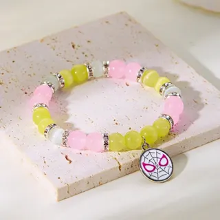 Cat's Eye Stone Spider-Man Beaded Bracelet, Red Blue Alloy Charm Bracelet, Anime IP Jewelry for Men Women