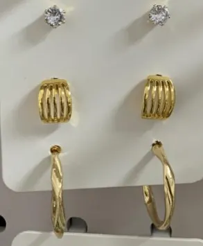 Gold Tone Alloy Earrings Set - 18K Gold Plated Twist Hoop Earrings & Zircon Stud Earrings, French Vintage Minimalist Commuter Jewelry Gift for Women