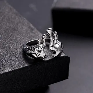 Irregular Crown Open Adjustable Ring, Alloy Silver Plated, Mirror Polished, Punk Gothic Sculptural Statement Ring for Women, 1.7cm Resizable