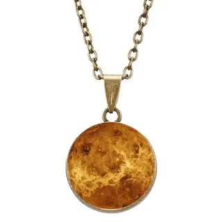 Venus Planet Luminous Double-Sided Retro Pendant Necklace, Alloy + Glass Round Charm 2cm, 50cm Chain, Astronomy Theme Jewelry for Women