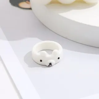 Pink Cute Bear Resin Ring, Cartoon Kawaii Wide Band Finger Ring, Lightweight Girlish Jewelry, 1.8cm