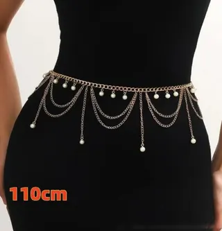 Gold Pearl Drop Waist Chain Body Chain for Women, Multi-Layer Zinc Alloy Imitation Pearl Belt, Elegant Dress Accessory 70+45cm