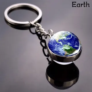 Saturn Planet Glass Ball Keychain - Alloy & Glass, 2cm Starry Sky Ring Design, 8cm Chain, Creative Space-Themed Keychain Gift