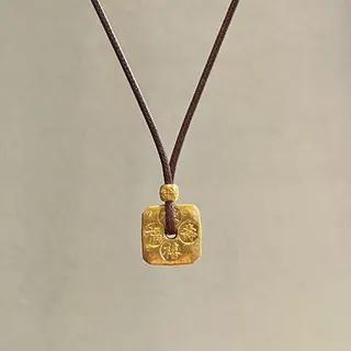 Vintage Chinese Blessing Pendant Necklace - Alloy Gold 'Fu Lu Shou Xi' Square Charm with Braided Cord, Lucky Gift Jewelry