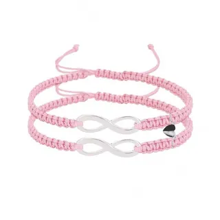 Couples Braided Bracelet Set of 2 - Pink Infinity Symbol Wristband with Magnetic Heart Clasp, Adjustable 16-30cm, Gift for Her & Him