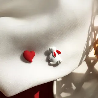 Cute Heart Love Asymmetric Stud Earrings, S925 Silver Post Hypoallergenic, Red Alloy Electroplated, Small Delicate Girlish Earrings for Women Girls