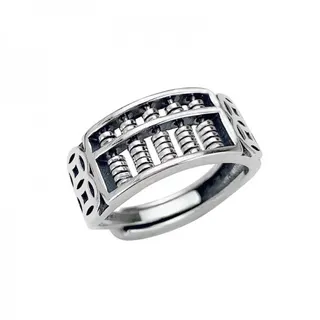 925 Silver Abacus Ring for Men & Women - Wealth Attraction Lucky Finger Ring, Retro Openwork Bead Design, Polled Silver Plated