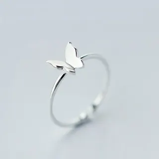 Butterfly Adjustable Open Ring for Women, Silver Plated Delicate Butterfly Band, Minimalist Stackable Ring, Gift for Her