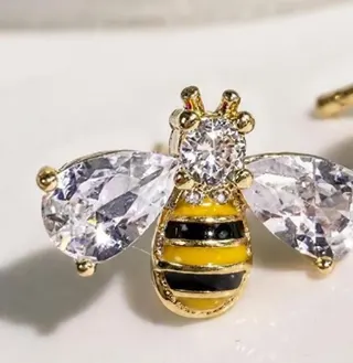 Cute Bee Zircon Stud Earrings, 18K Gold Plated Copper with Enamel & Micro-Pavé Cubic Zirconia Wings, Sweet Animal Jewelry Pair