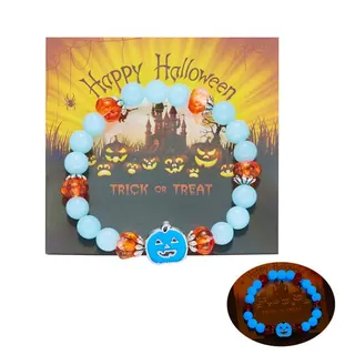 Halloween Ghost Glow-in-the-Dark Beaded Bracelet, Alloy + Luminous Beads, Red White Orange, 18cm Elastic String, Cute Spooky Party Jewelry Gift