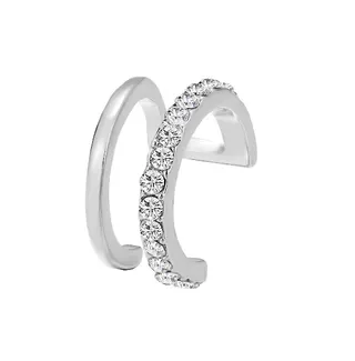 White Gold Double C Ear Cuff, No Piercing Needed, Rhinestone Asymmetric Ear Clip Set, Hypoallergenic Alloy Fashion Earrings for Women