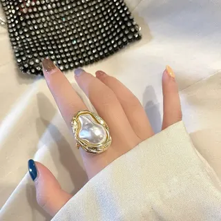 Baroque Pearl Open Cuff Bracelet Women 18K Gold Plated Irregular Pearl Bangle French Vintage Minimalist Jewelry Gift