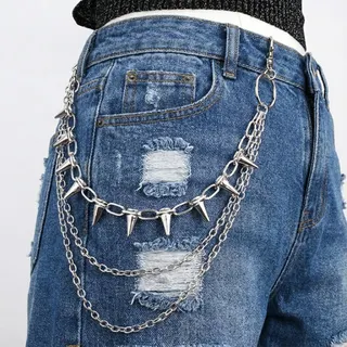 Punk Spike Waist Chain Belt - Multi-Layer Silver Alloy Studded Pants Chain, Streetwear Y2K Decorative Waist Chain for Jeans, Approx 60cm