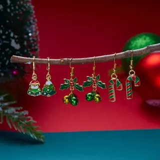 Christmas Candy Cane Bell Tree Earring Set for Party