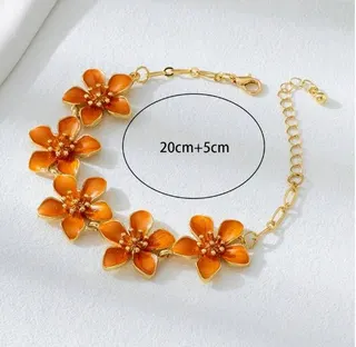 Vintage Orange Flower Anklet for Women, Zinc Alloy 18K Gold Plated Enamel Petal Chain Bracelet, Adjustable 20+5cm Beach Summer Jewelry